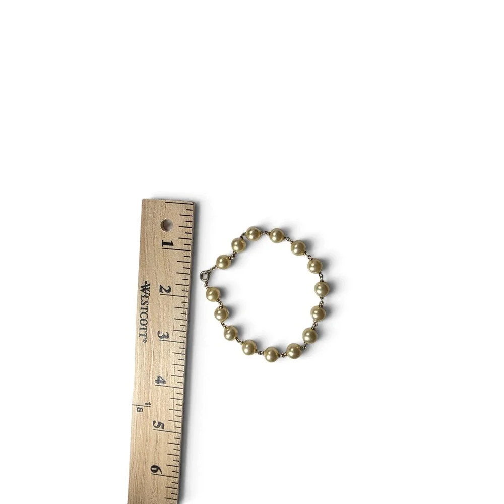 Vintage Gold Tone Champagne Faux Pearl Link Bracelet Round Simulated Pearls 7.5